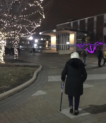 mom walking with cane