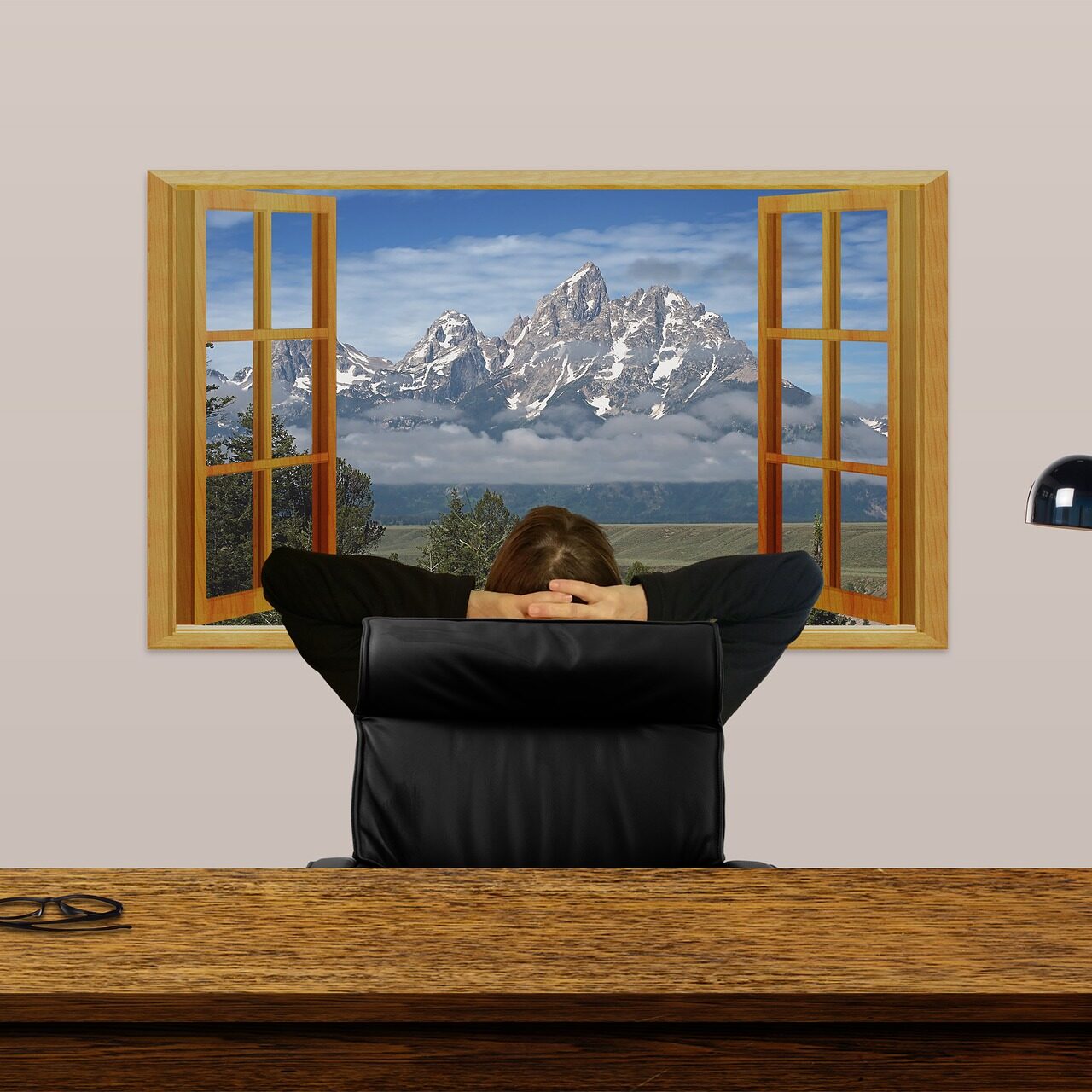 woman looking out window